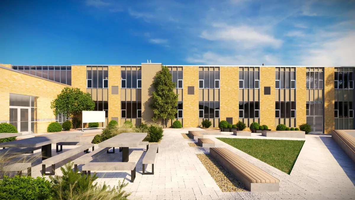 Rendering of the South Asheboro Middle School learning commons courtyard