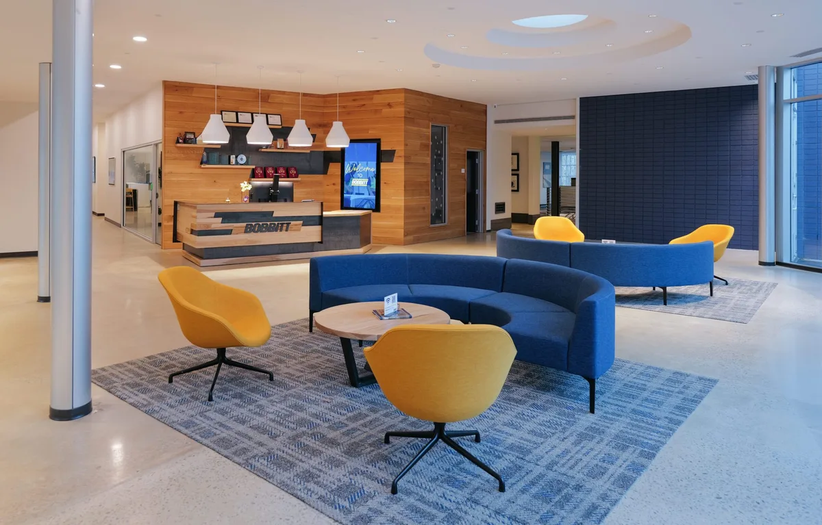 Bobbitt Headquarters lobby with branded seating area